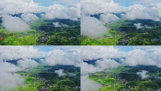 雨后乡村云雾缭绕的绿色稻田高清在线视频素材下载