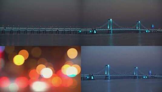 跨海大桥 大连 夜景 大连星海湾跨海大桥高清在线视频素材下载