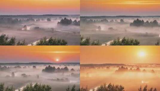 山上美丽日出风景湖泊风光延时山河森林云海高清在线视频素材下载