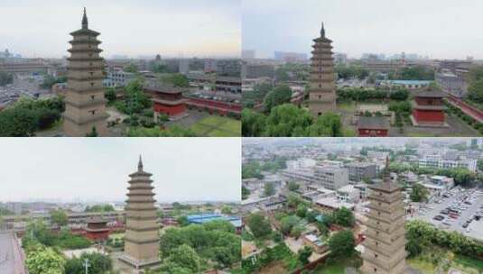 航拍石家庄正定开元寺景区高清在线视频素材下载