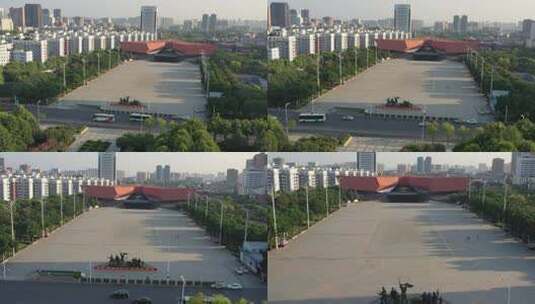 武汉首义广场航拍雕像主体建筑高清在线视频素材下载