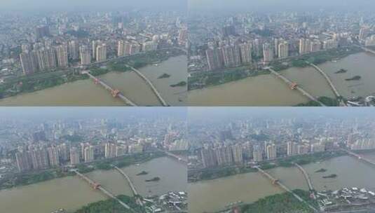 航拍福建漳州九龙江城市建设风光高清在线视频素材下载
