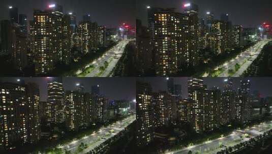 城市小区亮灯航拍夜景高清在线视频素材下载