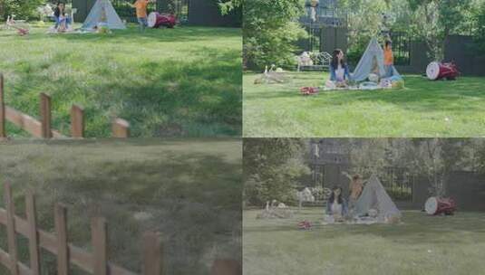 妈妈和孩子 玩耍 帐篷 草地 跑动 开心 幸福高清在线视频素材下载