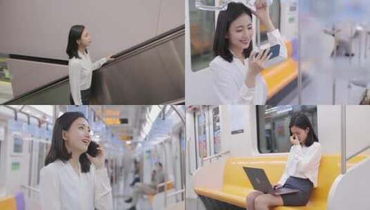 4K 职场女性坐地铁 办公高清在线视频素材下载