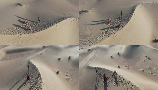模特们在沙漠中的沙丘上摆姿势高清在线视频素材下载
