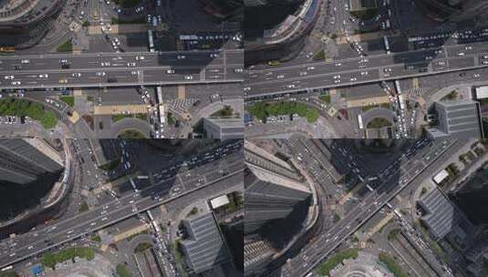 城市交通枢纽高架路口垂直升降航拍高清在线视频素材下载