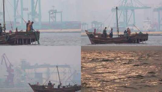 渔民在港口附近打鱼高清在线视频素材下载