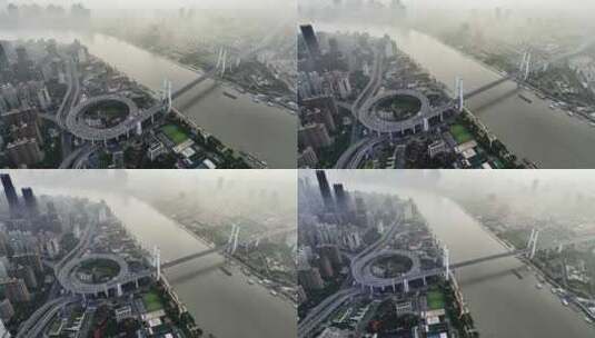 南浦大桥 陆家嘴 黄浦江 上海城市日出 晨雾高清在线视频素材下载