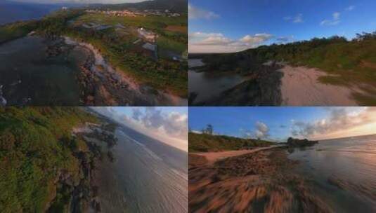 FPV穿越机无人机航拍海浪海滩海岛森林日出高清在线视频素材下载