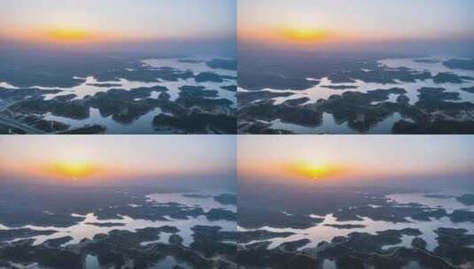 自然风光湖北丹江口水库日出航拍高清在线视频素材下载