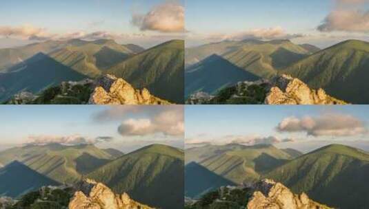阳光明媚的清晨景观中的绿色山高清在线视频素材下载