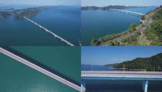 淳安千岛湖上江埠大桥4K航拍高清在线视频素材下载