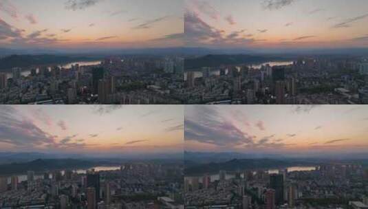 航拍宜昌城市建筑长江日落景观高清在线视频素材下载