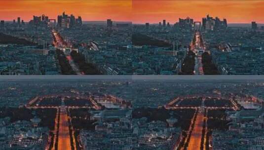 航拍法国巴黎市中心汽车夜景灯光摩天大楼高清在线视频素材下载