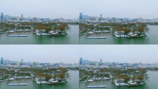 山东济南大明湖城市航拍雪景高清在线视频素材下载