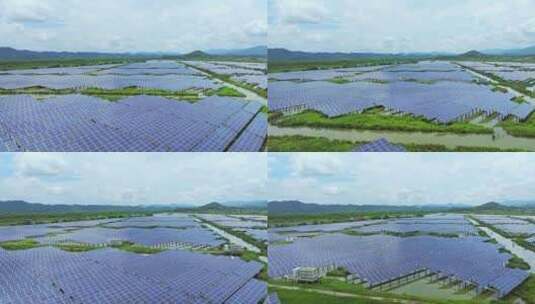 广东太阳能鱼塘光伏发电清洁能源碳中和航拍高清在线视频素材下载