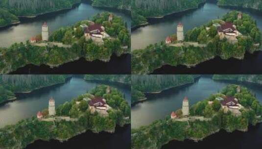 在捷克共和国伏尔塔瓦河和奥塔瓦河环绕的山上转过兹维科夫城堡高清在线视频素材下载