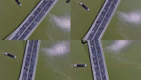 航拍杭州之江大桥上的车流高清在线视频素材下载