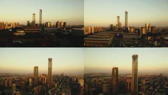 苏州工业园区城市建筑夕阳航拍现代城市建筑高清在线视频素材下载