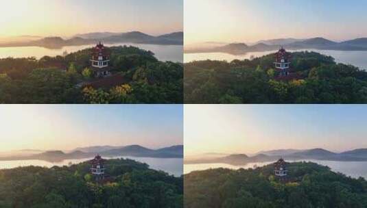 天目湖 状元阁 航拍 景点 旅游 溧阳高清在线视频素材下载