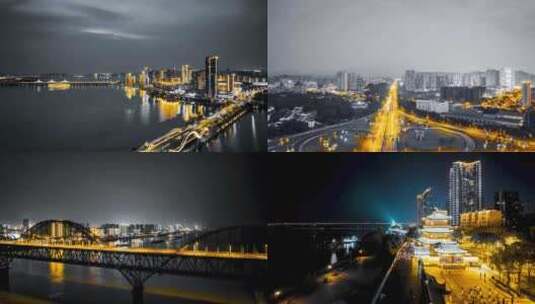 江西省九江市城市景观黑金色调延时视频高清在线视频素材下载