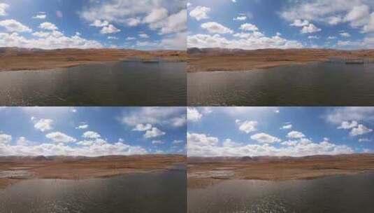 高原蓝天白云湖边飞鸟高清在线视频素材下载