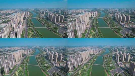 航拍郑州贾鲁河河道城市水系生态建设高清在线视频素材下载