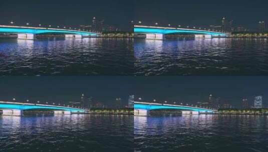 珠江广州大桥与珠江新城摩天大楼夜景灯光高清在线视频素材下载