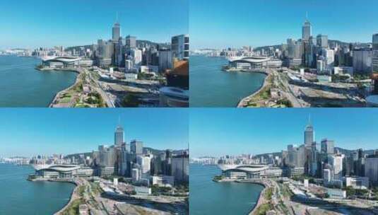 香港海岸线航拍香港湾仔区城市建筑风光风景高清在线视频素材下载