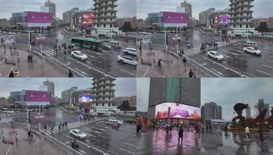 二七广场雨天慢镜头高清在线视频素材下载