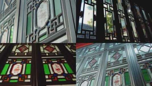 中式窗户彩色玻璃中式建筑中国风门窗高清在线视频素材下载