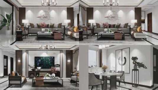 高端样板房室内客厅新中式设计高清在线视频素材下载
