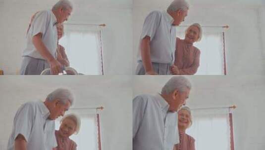 亚洲有吸引力的老年妇女支持老年男子与步行高清在线视频素材下载
