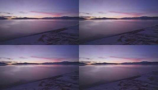 航拍冬季赛里木湖日出风光高清在线视频素材下载