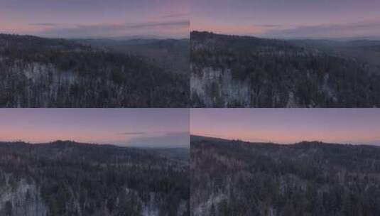 航拍4A景区五营国家森林公园红松日落景观高清在线视频素材下载