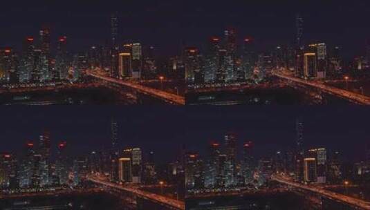 北京城市CBD国贸高架桥写字楼晚高峰实时高清在线视频素材下载