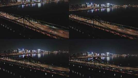 杭州彭埠大桥夜景航拍高清在线视频素材下载