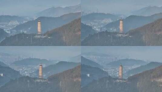 日出 朝霞 晨雾 早晨 庆元县城山川宝塔高清在线视频素材下载