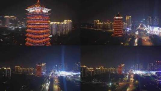 广西钦州和谐塔夜景航拍高清在线视频素材下载