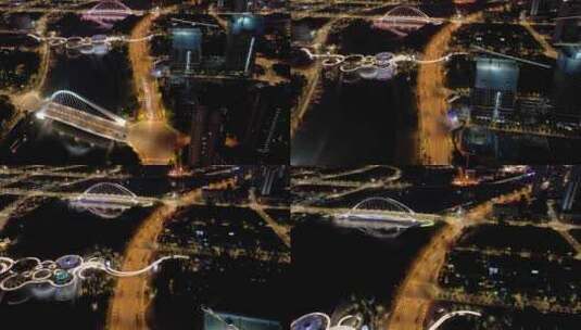 成都锦江金融城区域桥梁夜景航拍高清在线视频素材下载