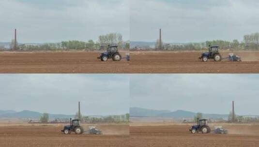 耕种犁地播种拖拉机机械化农业高清在线视频素材下载