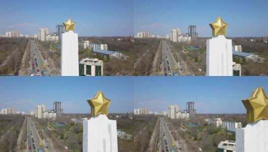乌克兰敖德萨胜利纪念碑翅膀顶部的星星鸟瞰高清在线视频素材下载