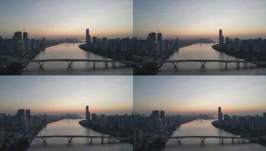 航拍广州城市日出高清在线视频素材下载
