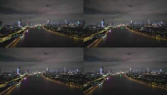 航拍广州珠江新城夜景广州大景高清在线视频素材下载