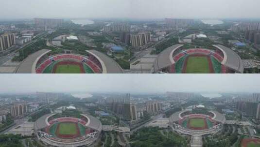航拍湖北荆门市生态运动公园体育场高清在线视频素材下载