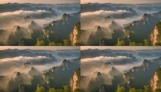 张家界山峰云海山脉日出风景云雾大自然奇峰高清在线视频素材下载