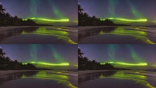 海滩夜空下的极光景观高清在线视频素材下载