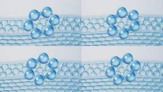 透明生物皮肤细胞与护肤品分子三维渲染高清在线视频素材下载