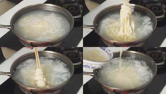 传统中餐水煮面条烹饪过程高清在线视频素材下载
